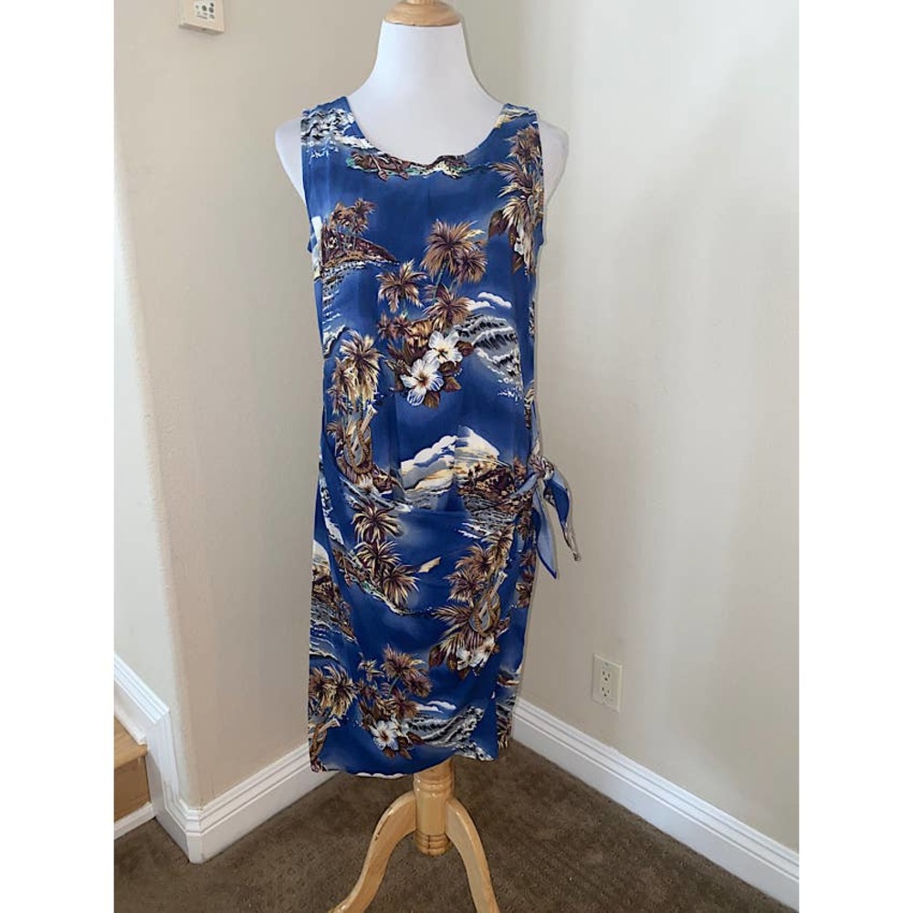 Hilo Hattie The Hawaiian Original Dress Blue Floral Faux Wrap Size Medium